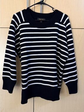 TRUTH Black & White Striped Crew Neck Sweater
